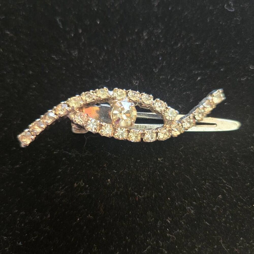 Vintage Rhinestone Clip Barrette Silver Tone Japan 1950s